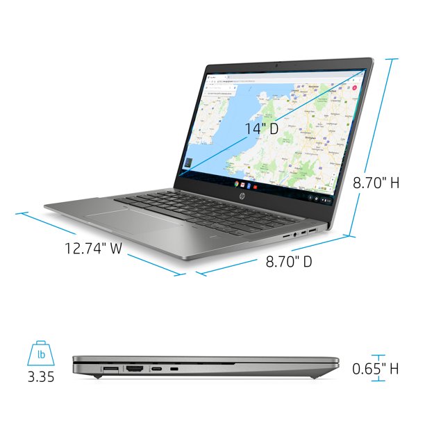 HP 14″ FHD, Chromebook, AMD Ryzen 3-3250C, 4GBRAM, 128GB SSD, Silver, Chrome OS, 14b-na0010wm