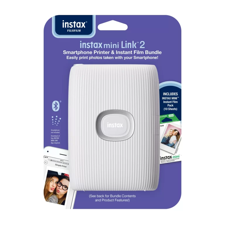 Fujifilm INSTAX Mini Link 2 Smartphone Printer Bundle with Film (10-pack), Clay White