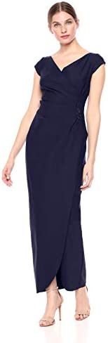 Alex Evenings Women’s Slimming Long Cap Sleeve Dress with Side Beaded Detail