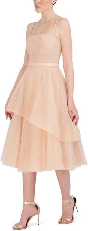 BCBGMAXAZRIA Women’s Short Midi Evening Fit and Flare Adjustable Spaghetti Straps Tiered Skirt Corset Bodice Dresses