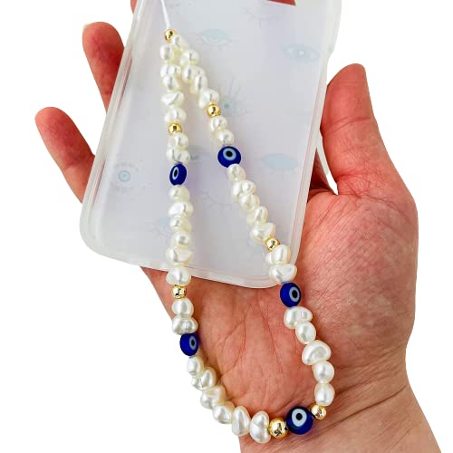 Evil Eye Beaded Phone Charm Pearl Beaded Phone Strap Y2K Chain for Mobile Phone Wrist Phone Case String Phone Bracelet Handmade Phone Jewelry for Women Girls