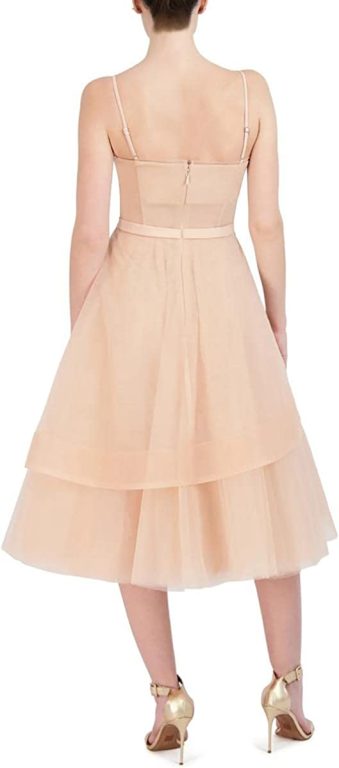 BCBGMAXAZRIA Women’s Short Midi Evening Fit and Flare Adjustable Spaghetti Straps Tiered Skirt Corset Bodice Dresses