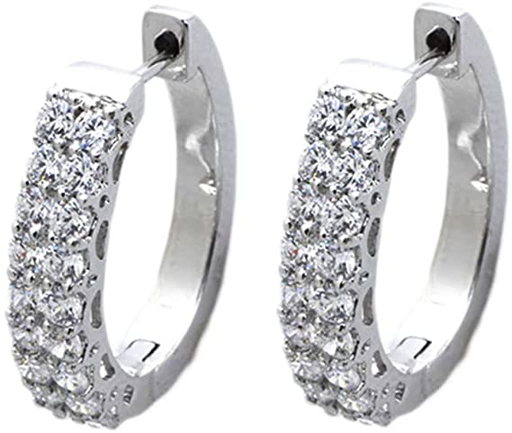 14KT White Gold Hoop Earring for Women with Prong Setting and Brown Color Quality Diamond with 1.62 Ctw