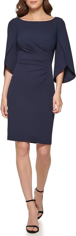 DKNY Women’s Open Sleeve Ruched Sheath Dress