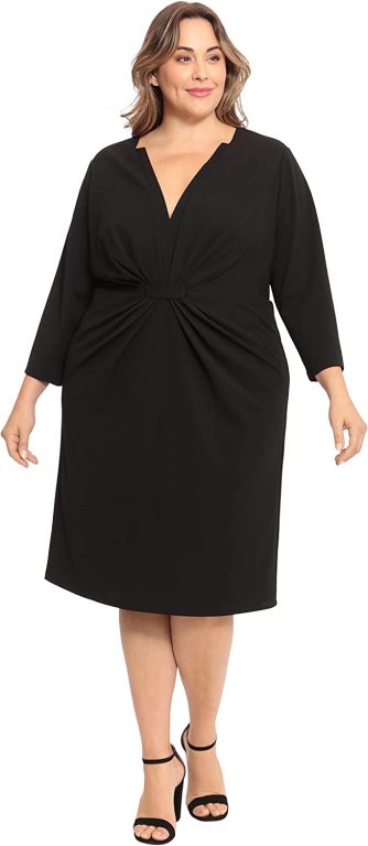 Maggy London Women’s Plus Size Notched V-Neck Sophisticated Sheath Dress Event Office Workwear Guest of