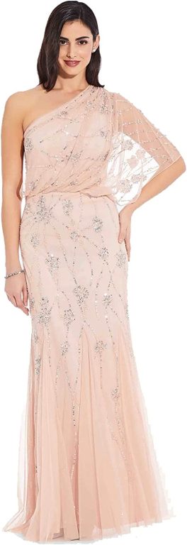 Adrianna Papell Women’s One Shoulder Beaded Gown