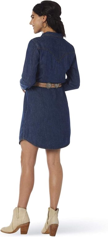 Wrangler Women’s Retro Long Sleeve Western Denim Snap Dress