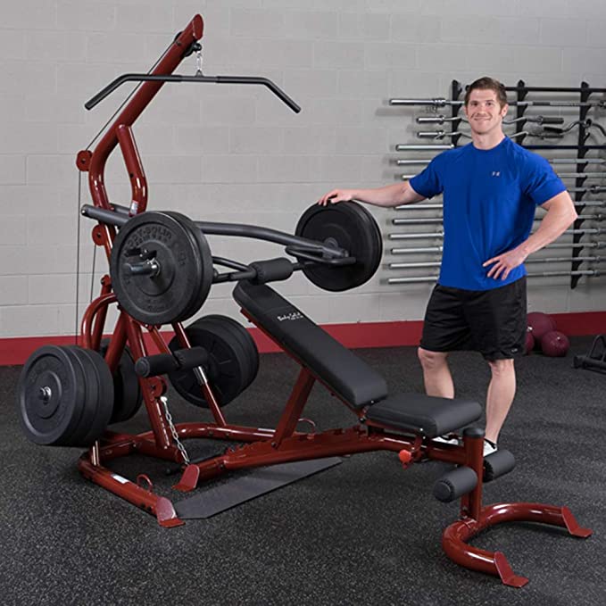 Body-Solid GLGS100P4 Corner Leverage Gym Package with GFID100 Bench