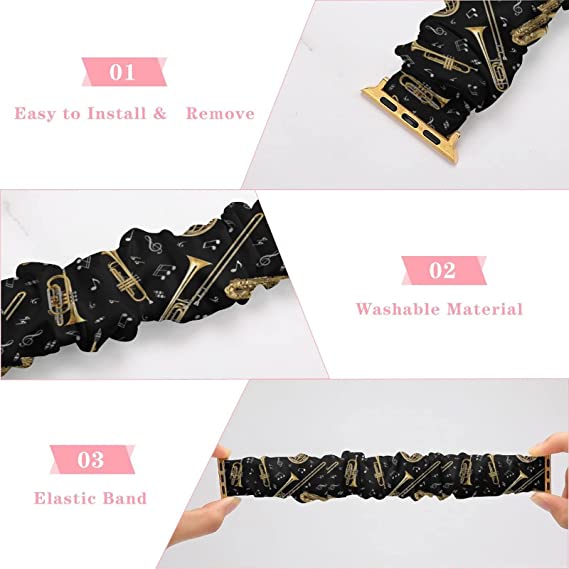 Musical Instrumenta Elastic Solo Loop Bands Cute Printed Watch Strap Watchband Compatible for Apple Wat