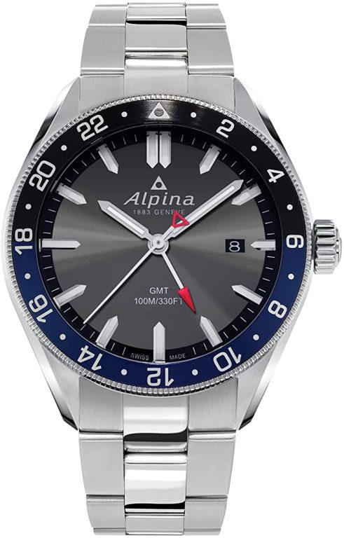 Alpina Men’s ALPINER Quartz Sport Watch with Stainless Steel Strap, 21 (Model: AL-247GB4E6B), Silver-Tone and Gray