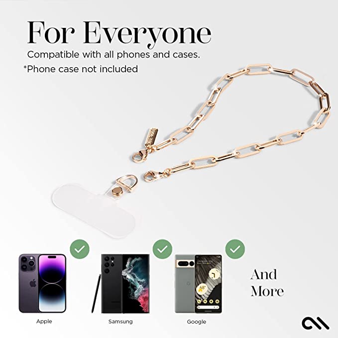 Case-Mate Phone Strap with Gold Metal Chain – Detachable Phone Lanyard, Hands-Free Wrist strap, Adjustable Phone Charm Grip, Accessory for Women – iPhone 14 Pro Max/ 13 Pro Max/ 12 Pro Max/ 11 – Gold