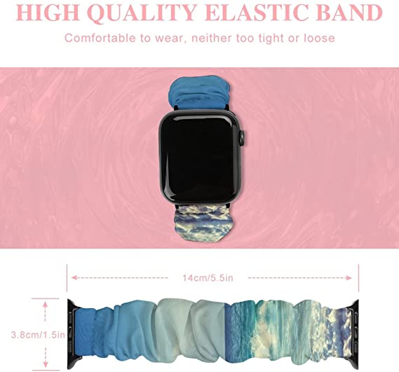 Ocean Waves Seychelles Island Beach In Sunset Elastic Solo Loop Bands Cute Printed Watch Strap Watchband Compatible for Apple Watch