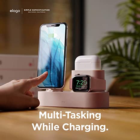 elago 3 in 1 Charging Station for Apple Products, Designed for AirPods 3rd Generation, AirPods Pro 1st & 2nd Generation, iPhone, Apple Watch [Original Cables Required-NOT Included] (Sand Pink)