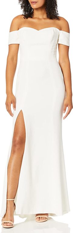 Dress the Population Women’s Logan Off Shoulder Sweetheart Bodycon Long Gown Dress W Slit