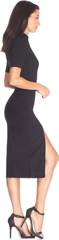 Dress the Population Women’s Gloria Collared Zip Neck Short Sleeve Bodycon Midi Dress