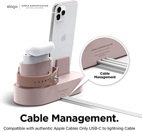 elago 3 in 1 Charging Station for Apple Products, Designed for AirPods 3rd Generation, AirPods Pro 1st & 2nd Generation, iPhone, Apple Watch [Original Cables Required-NOT Included] (Sand Pink)