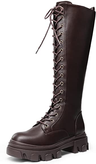 DREAM PAIRS Knee High Boots Women, Fashion Lace Up Chunky Platform Lug Sole Boots For