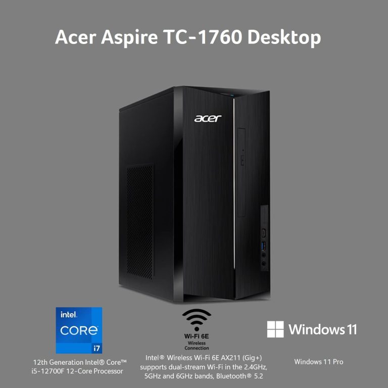 Acer Aspire TC-1760-UR12 Desktop | 12th Gen Intel Core i7-12700 12-Core Processor | 16GB 3200MHz DDR4 | 512GB SSD | 1TB HDD | 8X DVD | Intel Wireless Wi-Fi 6E AX211 | Bluetooth 5.2 | Windows 11 Pro