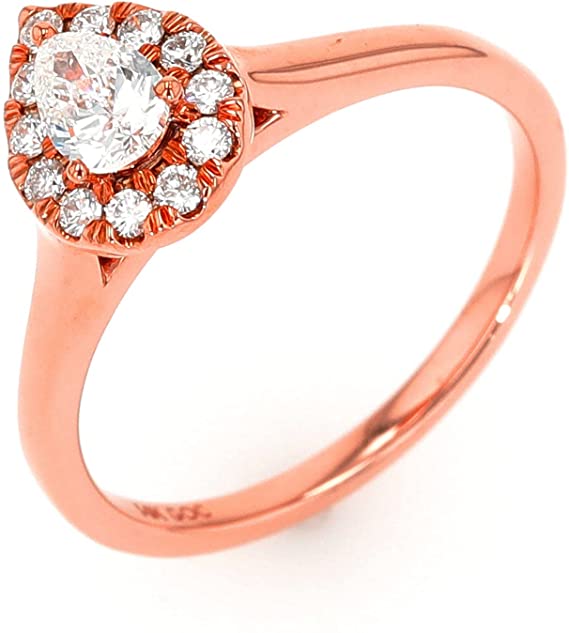 14KT Rose Gold Pear Pave H-I Diamond Rings Size : 6.5