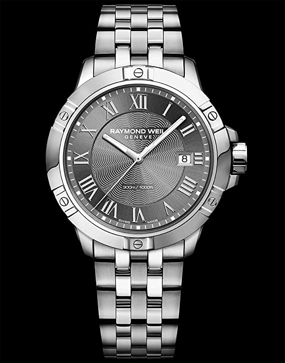 RAYMOND WEIL Tango Classic Men’s Watch, Quartz, Grey Dial, Roman Numerals, Stainless Steel Bracelet, 41 mm (Model: 8160-ST-00608)