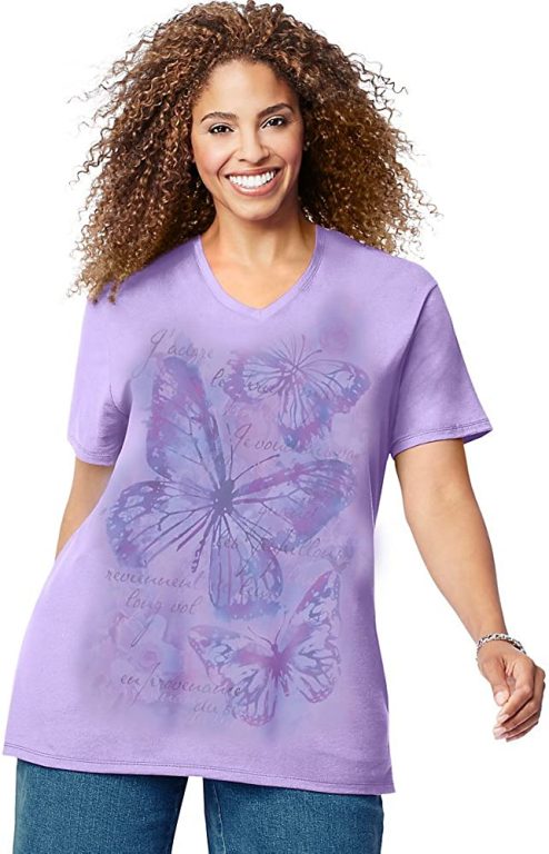 JUST MY SIZE Women’s Size Plus Printed Short-Sleeve V-Neck T-Shirt