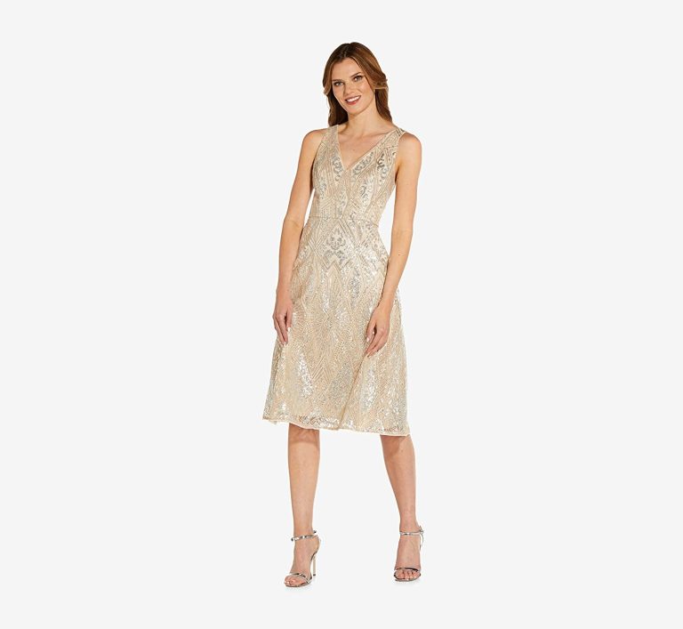 Adrianna Papell Women’s Geo Sequin Fit Flare Dress