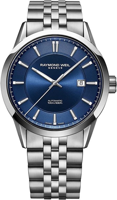 RAYMOND WEIL Men’s Freelancer Automatic-self-Wind Watch with Stainless-Steel Strap, Silver, 0.22 (Model: 2731-ST-50001), Blue