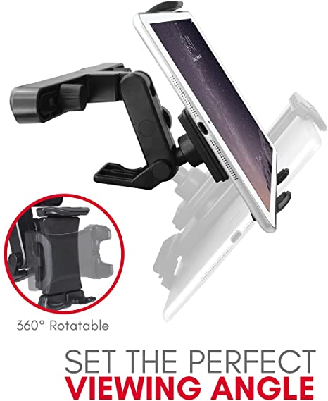 Macally Car Headrest Tablet Holder, Adjustable iPad Car Mount for Kids in Backseat, Compatible with Devices Such as iPad Pro Air Mini, Galaxy Tabs, And 7″ to 10″ Tablets and Cell Phones – Black