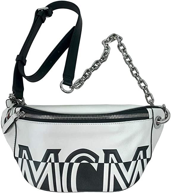 MCM Women’s Black/White Contrast Leather Mini Crossbody Chain Bag MWR9ACL12WT001