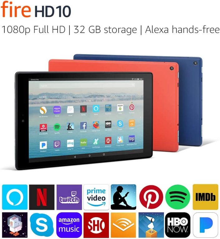 Fire HD 10 Tablet (32 GB, Black, With Special Offers, Previous Generation – 7th) + Amazon Standing Case (Charcoal Black)