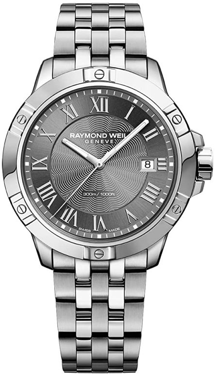 RAYMOND WEIL Tango Classic Men’s Watch, Quartz, Grey Dial, Roman Numerals, Stainless Steel Bracelet, 41 mm (Model: 8160-ST-00608)