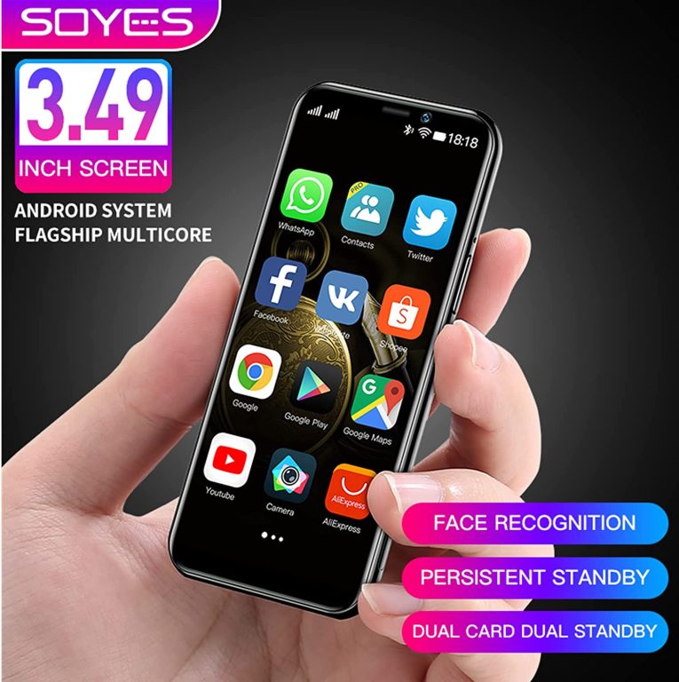 SOYES S10H Mini 4G Card Smartphone Unlocked RAM 3GB ROM 32GB Android 9.0 Ultra-Thin 3.49 Inch K13 Dual Sim 4G Student Mobile Phone Face Recognition Google (Black 3GB+64GB)