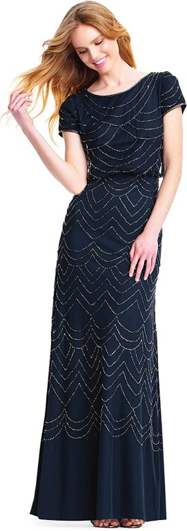 Adrianna Papell Women’s Short Sleeve Blouson Beaded Gown