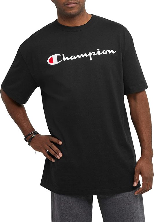 Champion Men’s T-Shirt, Crewneck Cotton Tee, Mid-Weight T-Shirt, Script (Reg. or Big & Tall)