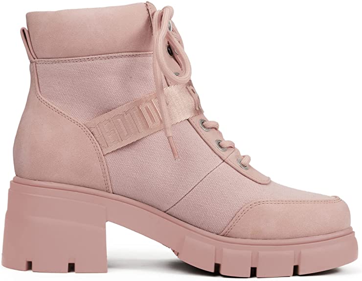 REDTOP Women’s Combat Boots Chunky Lug Sole Ankle Boots Lace Up Buckle Casual Shoes