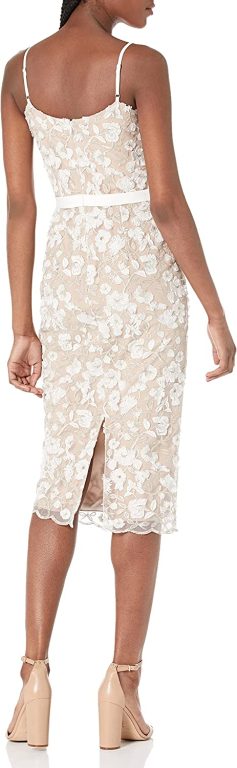 Dress the Population Women’s Emma V Neck Embroidered Sleeveless Belted Midi Dress