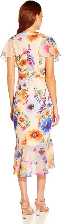 Adrianna Papell Women’s Floral Faux Wrap Ruffle Dress