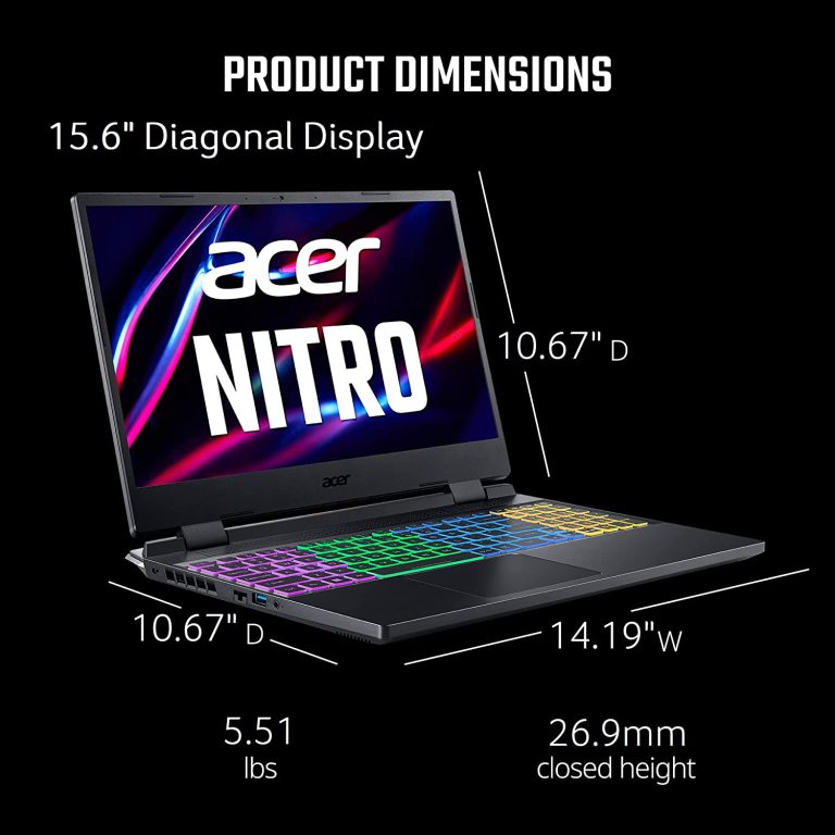 Acer Nitro 5 AN515-58-7583 Gaming Laptop | Intel Core i7-12700H | NVIDIA GeForce RTX 3070 Ti Laptop GPU | 15.6″ QHD 165Hz 3ms IPS Display | 16GB DDR4 | 2TB SSD in RAID 0 | Killer WiFi 6 | RGB Keyboard