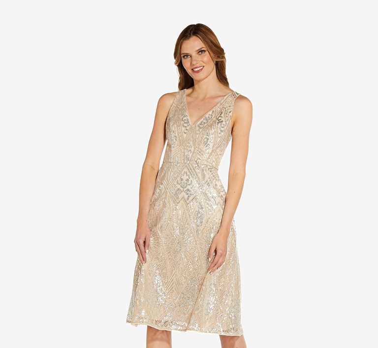 Adrianna Papell Women’s Geo Sequin Fit Flare Dress