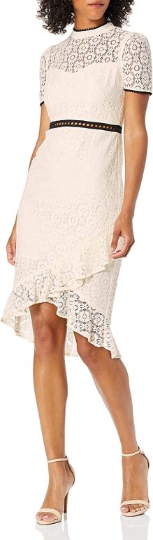 ML Monique Lhuillier Women’s Short Sleeve Ivory Lace Dress