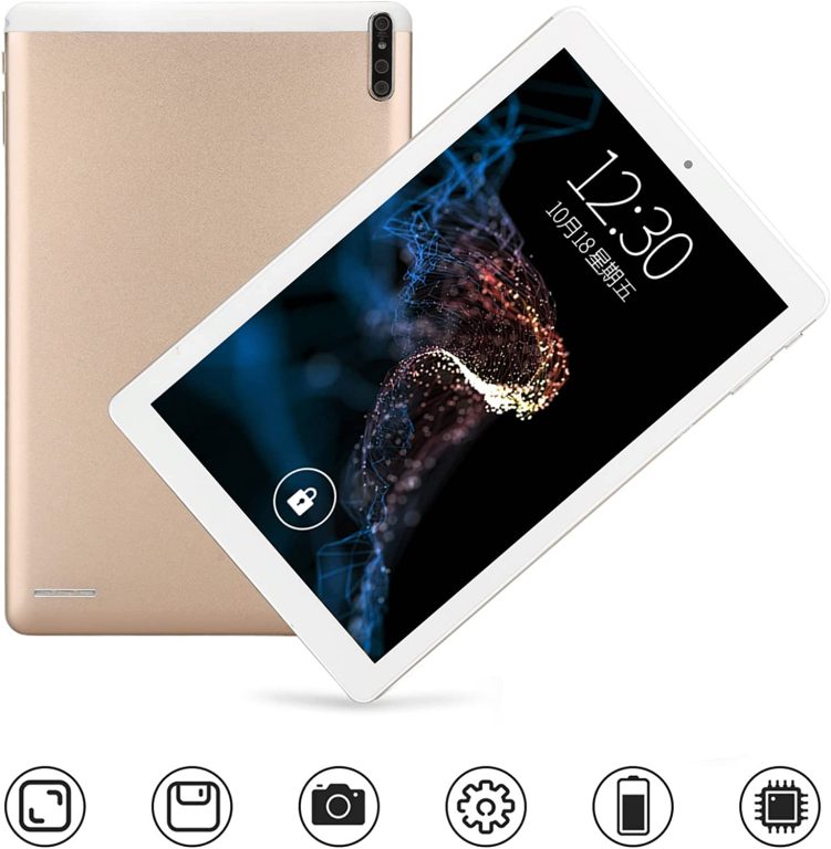 10.1 Inch Tablet Gold – 1960×1080 IPS HD Display, Ultra Slim Educational Tablet, 5G WiFi Dual Band Tablet, 6GB RAM 128GB ROM, 5MP + 13MP, Octa Core Processor, Long Lasting Battery