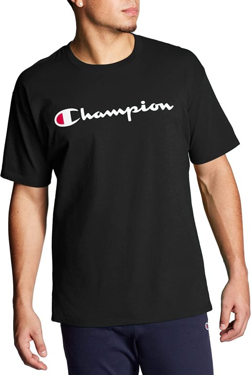 Champion Men’s T-Shirt, Crewneck Cotton Tee, Mid-Weight T-Shirt, Script (Reg. or Big & Tall)