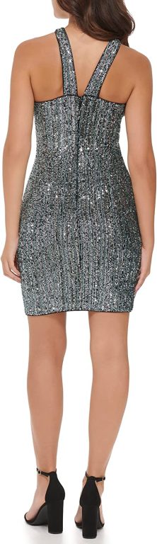 GUESS Women’s Sequin Mesh Cross Over Bodice Top Mini