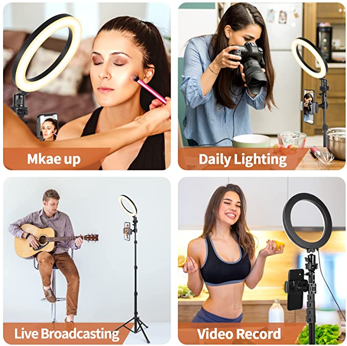 UBeesize Selfie Ring Light with Tripod Stand & Cell Phone Holder for Live Stream/Makeup, Mini Led Camera Ringlight for YouTube Videos/Photography(Black)