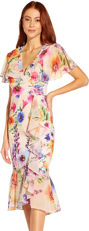 Adrianna Papell Women’s Floral Faux Wrap Ruffle Dress