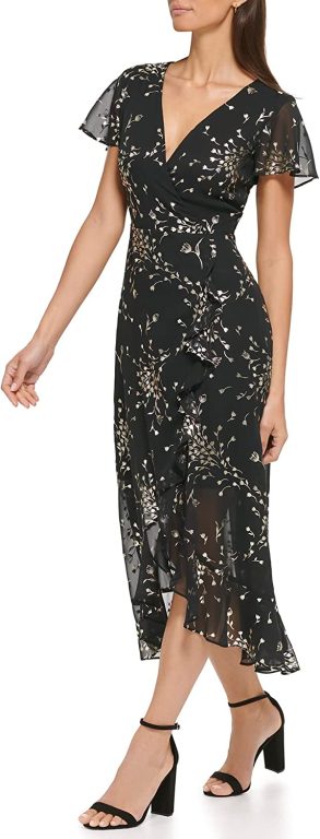 kensie Women’s Printed Chiffon Assym Midi Dress