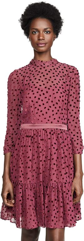 Rebecca Taylor Women’s Long Sleeve Velvet Polka Dot Mini Dress