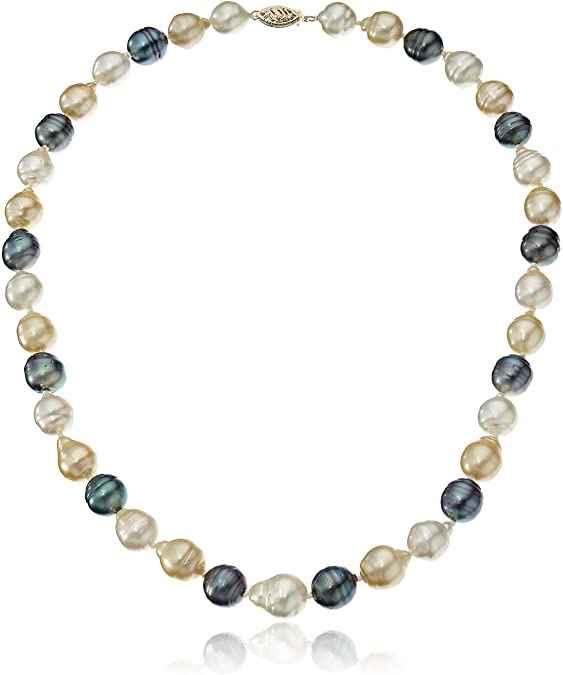 14k Yellow Gold 8-12mm Multi-color Off-shape South Sea Cultured Pearl Strand, 18″