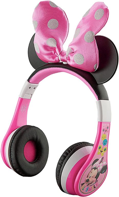 eKids Minnie Mouse Kids Bluetooth Headphones, Wireless Headphones with Microphone Includes Aux Cord, Volume Reduced Kids Foldable Headphones for School, Home, or Travel, Pink