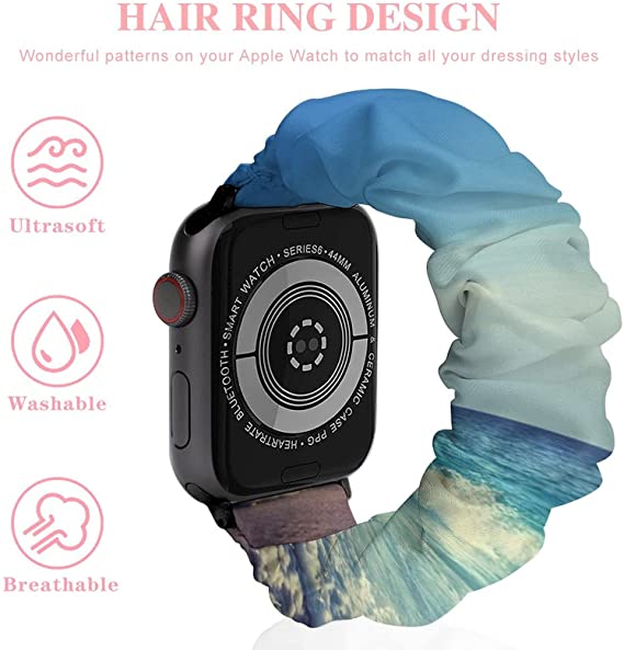 Ocean Waves Seychelles Island Beach In Sunset Elastic Solo Loop Bands Cute Printed Watch Strap Watchband Compatible for Apple Watch